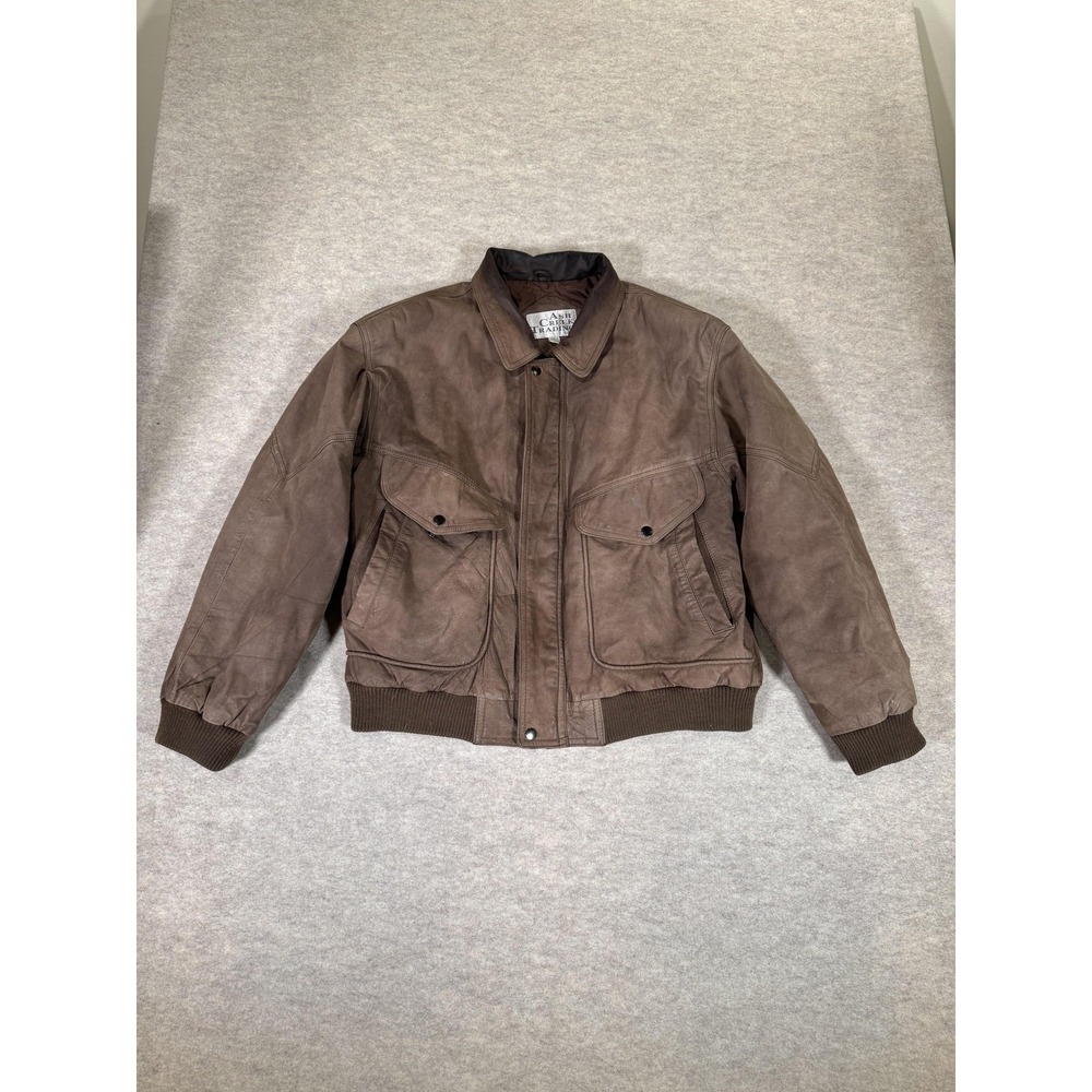 Ash Creek Trading Jacket Mens Large Brown Leather Bomber Lined Zip Pockets